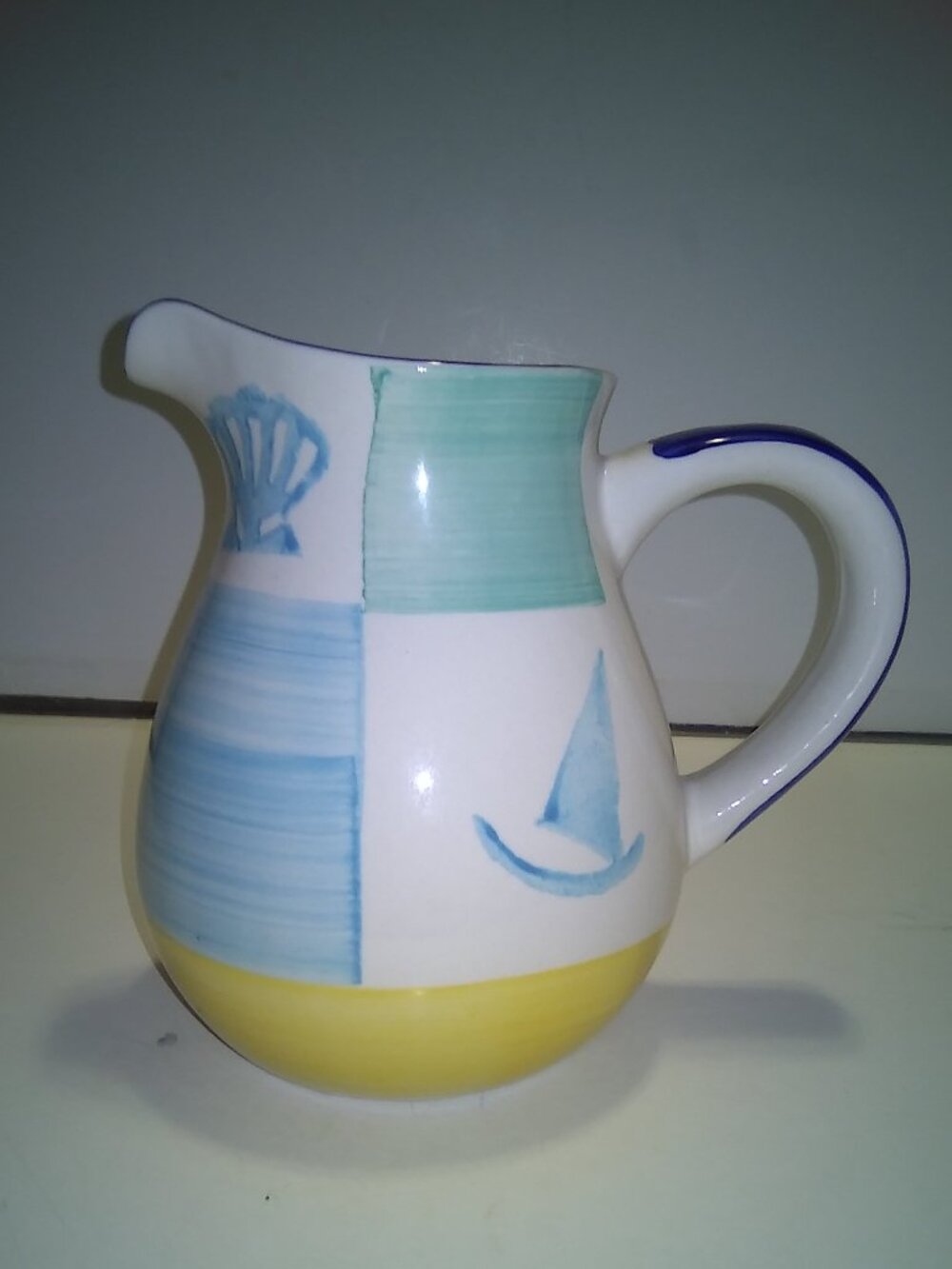 Atico, Vintage 1999 Seaside 7" Pitcher, Cream Blue